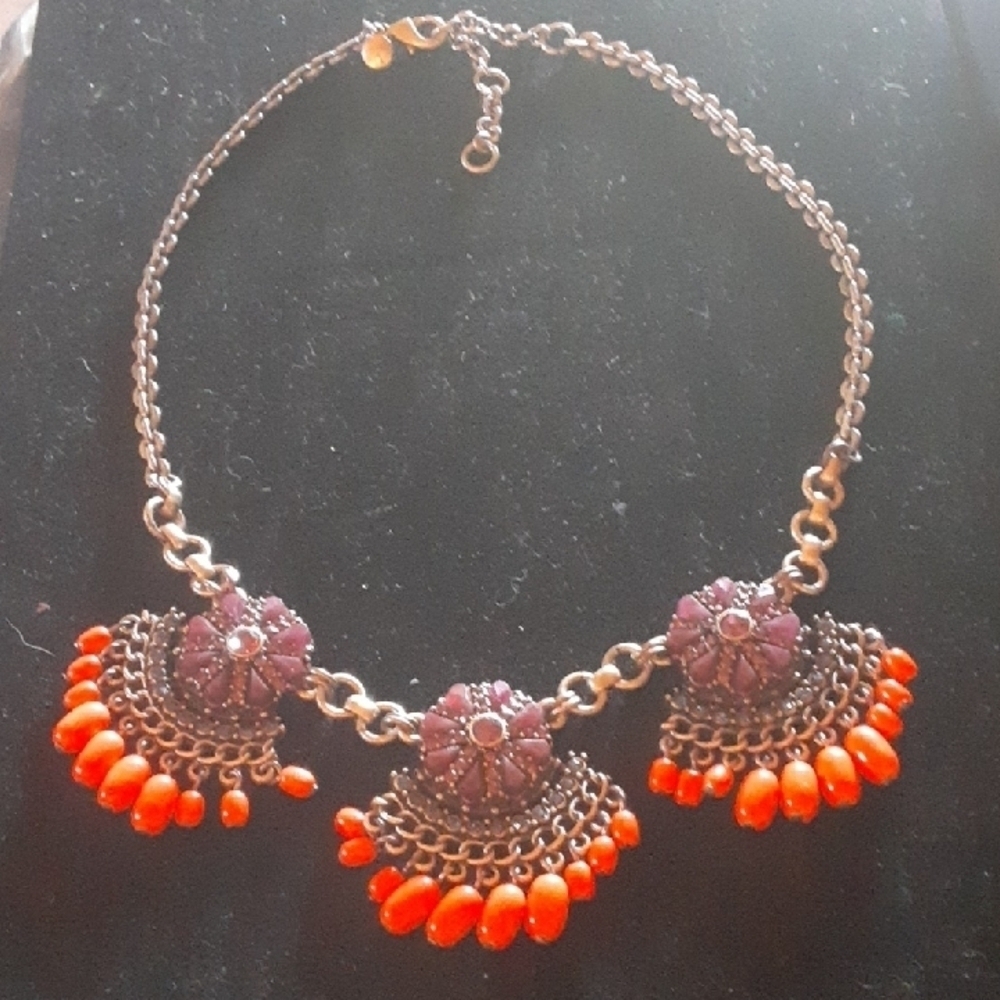 J. Crew Chic Beaded Necklace with Orange and Purple Accents